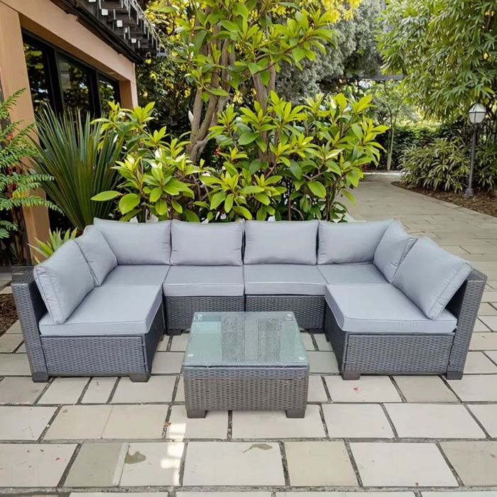 Комплект садових меблів із техноротанга GARDENOVE, чорний, 7 предметів