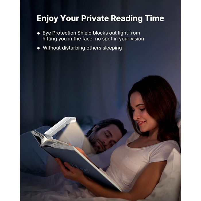 LED лампа для читання Mexllex на прищіпці, перезарядна, 3 кольори, 5 рівнів яскравості, нічник для дітей, білий