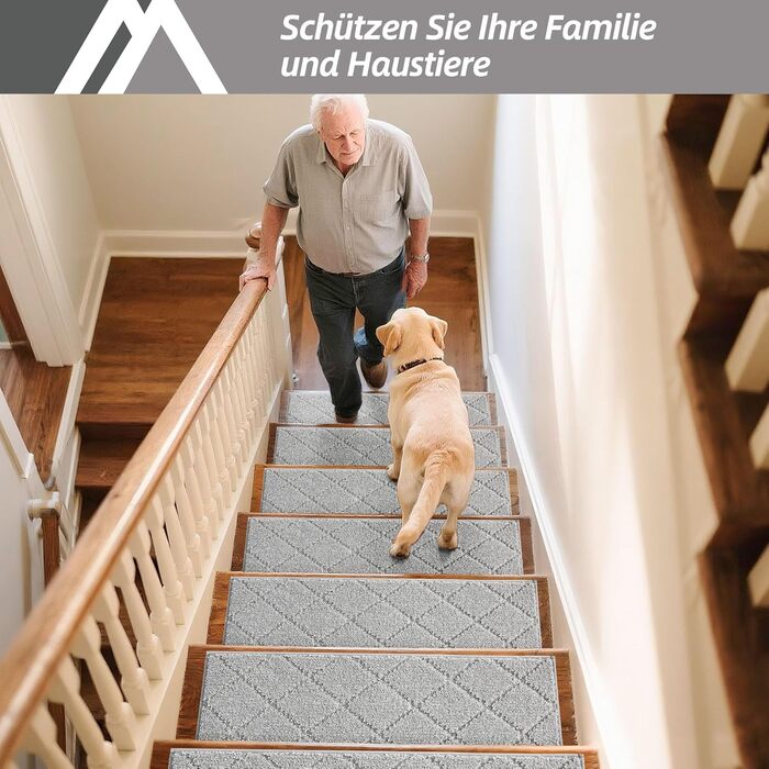 Ковзаючі сходи COSY HOMEER (4 шт.) 70x22 см, антиковзаючі, самоклеючі, машинне прання, 100% поліестер, TPE-підкладка, для дітей, літніх людей та домашніх тварин, сірі