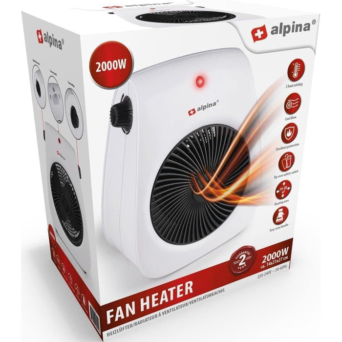 Електричний обігрівач та вентилятор Alpina - Турбовентилятор з пультом керування та таймером, 2000W