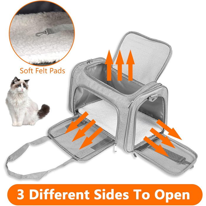 Транспортна сумка для кота/собаки з плечовим ременем, переносний переноска для котів та собак до 7 кг, складна, дихаюча сумка, переноска для середніх та маленьких тварин (сіра, 45x30x30 см)