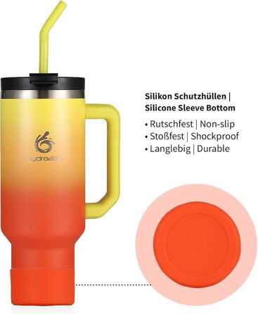 Термокружка Hydro2Go з трубочкою – BPA-free, придатна для миття в посудомийній машині, зберігає тепло 10 годин/холод 12 годин – 1200 мл, колір Sun