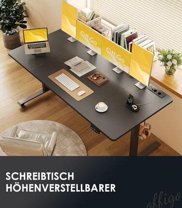 Adjustable Height Standing Desk with USB Ports - Electric Standing Desk for Home & Office - 160cm Width, Memory Function, White & Black