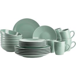 MÄSER 931845 Elissa Series Modern Dinnerware Set for 6 People in Green with White Rim, 24-Piece Combination Service, Stoneware