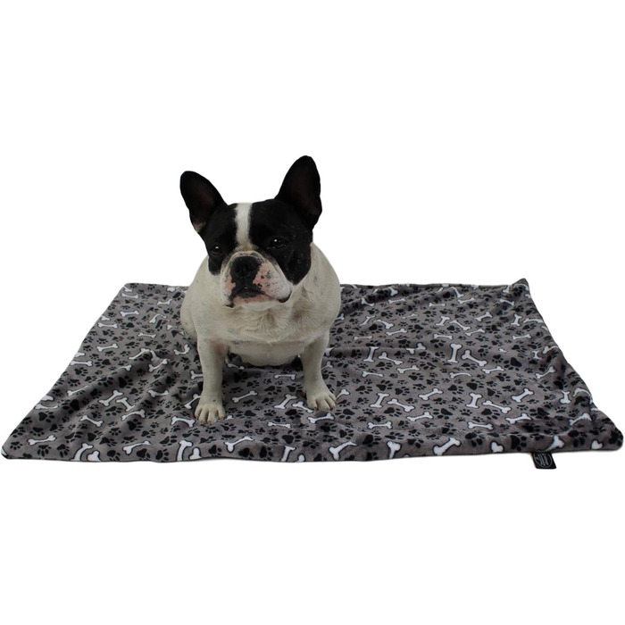 Німецька подушка-підстилка для собак, 65 x 95 см, плюшева, для маленьких та великих собак, миється, можна сушити в сушильній машині (візерунок кісток, антрацит, 45 x 65 см)