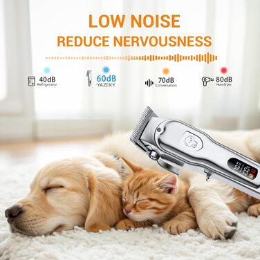 Машинка для стрижки собак і котів, професійна, з 4 насадками, потужний мотор, для тіла, обличчя, вух, лап (срібна)