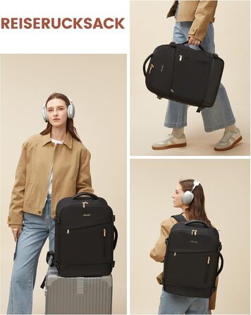 LOVEVOOK Рюкзак ручної об'єм 40L, 45x33x20cm: Рюкзак для подорожей та бізнесу, розширюваний, ручна поклажа, чорний