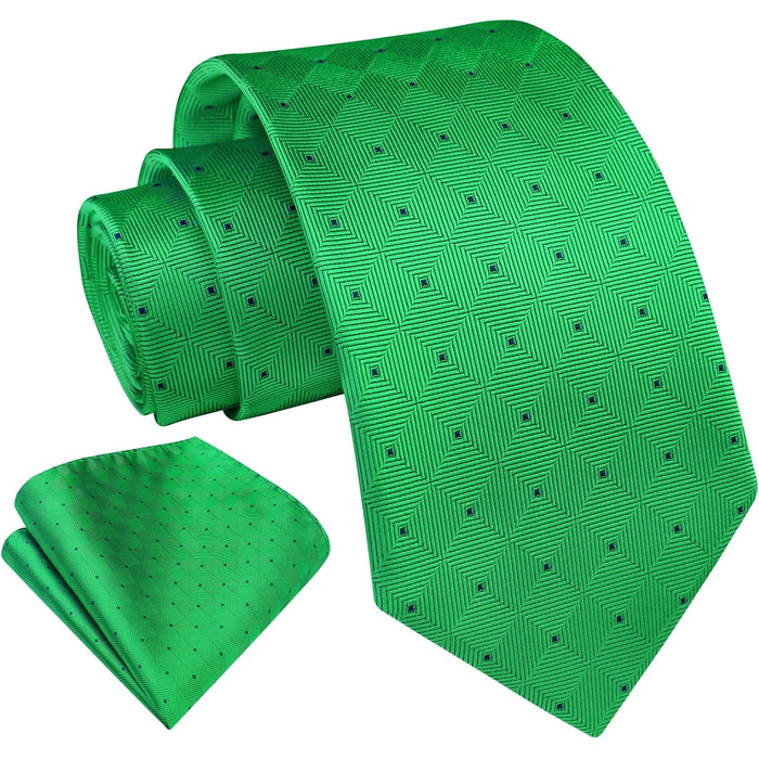 Краватка Enlision для чоловіків у клітинку з кишеньковим хустинкою, формальний стиль, бізнес-краватка та комплект кишенькових хустинок (зелений)