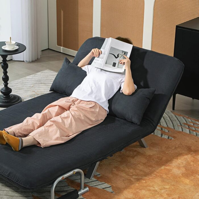 HOMCOM Convertible Sofa Bed with Adjustable Backrest, Throw Pillows, and Armrests