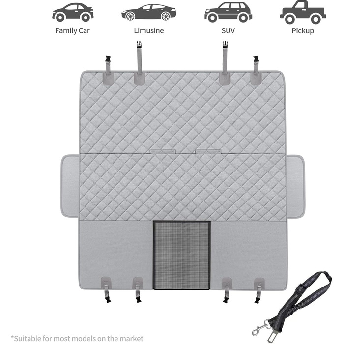 Захисний чохол на сидіння для собак, для автомобілів, SUV та вантажівок з сіткою у вікно, стійкий до подряпин, нековзний та водонепроникний, з поворотком для повідка (Рожевий). Чохол на сидіння та поводок для собак (Сірий)