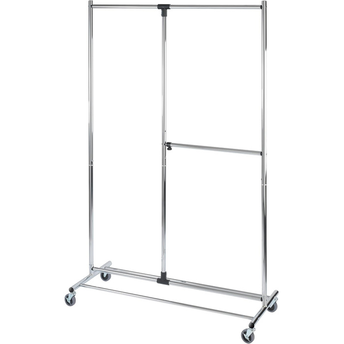 WENKO Clothes Rack, Folding, Clothes Storage with Adjustable Clothes Rail and Wheels, Plastic/Metal, 88 x 100-168 x 11-49 cm, Chrome/Grey (188 x 49 x 116 cm)