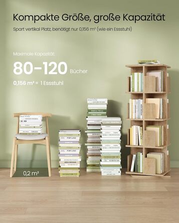 EUGAD обертовий книжковий стелаж-роздільник, 4 рівні, 360°, МДФ, світлий дуб, для офісу та дому, 39,5x128x39,5 см