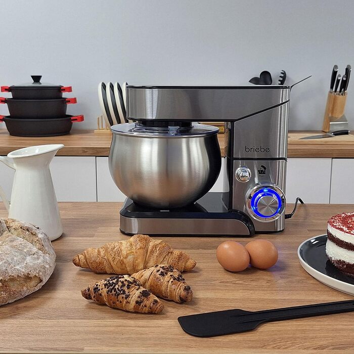 Професійна кухонна машина/міксер Briebe 1800W з орбітальною дією, 6 швидкостей + імпульс, нержавіюча сталь KM1114