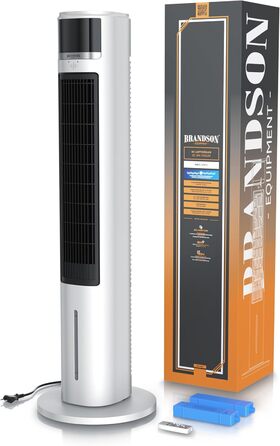 Вентилятор з водяним охолодженням Brandson ECO Design: тихий, 9 швидкостей, таймер, осциляція, іонізація, з пультом, білий
