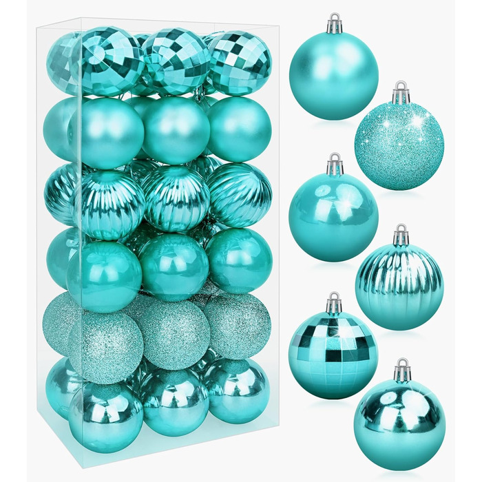 36 блакитних новорічних кулі для прикраси ялинки, 6 см, новорічний декор