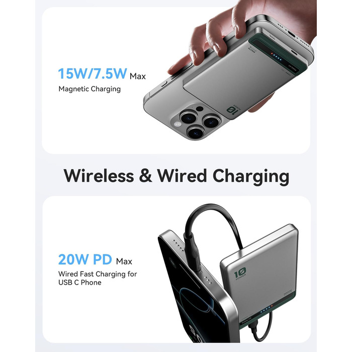 Powerbank Kuulaa Ultra Slim Magsafe 10000mAh з PD 20W, USB-C, для iPhone 17/16/15/14/13/12/Pro/Pro Max