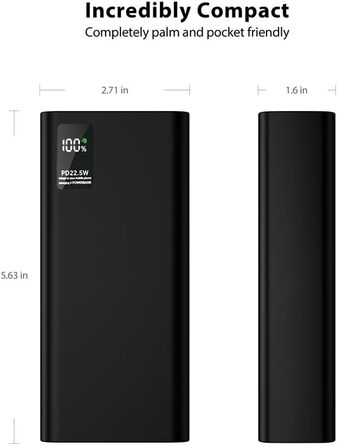 Портативний Пауербанк 60000 mAh з кабелем, зовнішній акумулятор QC3.0 22.5W PD 20W, 2 входи та 5 виходів для телефону, камери, планшета тощо