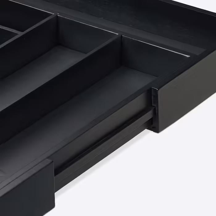 Relaxdays Extendable Cutlery Box, Bamboo, HBT: 5 x 30.5-49 x 46 cm, 5-7 Compartments, Cutlery Insert for Drawers, Black, 1 Piece