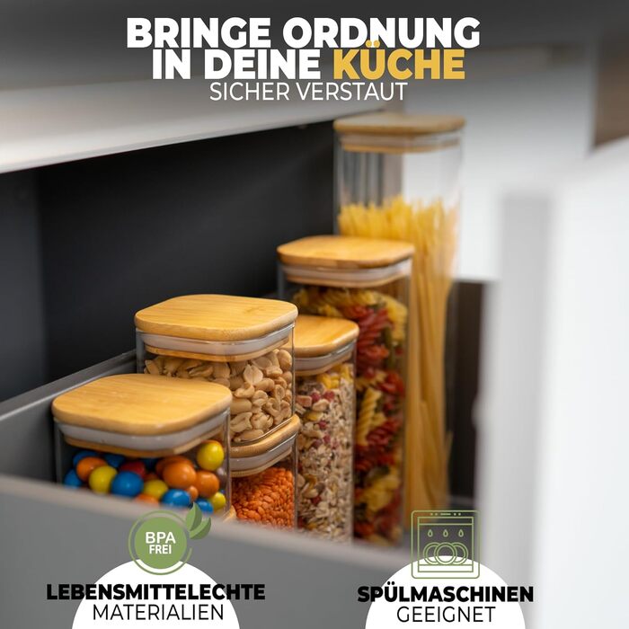 Скляні банки для зберігання з кришкою, кутові, набір 8 шт., об'єм 5,2 л, посилене скло, герметичні контейнери для продуктів, кухонні органайзери