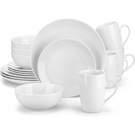 MALACASA, Amelia Series, Porcelain Dinnerware Set for 6 People, 18-Piece Porcelain Tableware Set, White Premium Combination Service, Dinnerware Set consisting of 6 Dinner Plates, 6 Dessert Plates, 6 Soup Plates