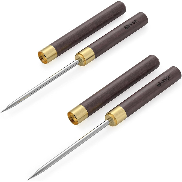 Stainless steel ice pick with safety cover, pick tool for breaking ice, non-slip wooden handle for easy gripping, 22.9 cm length (2 pack)