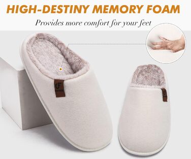 Тапочки чоловічі COFACE з фетру, теплі, зручні, пухнасті, з антиковзною гумовою підошвою, розмір 40-49 (Бежево-білий, 41 EU)