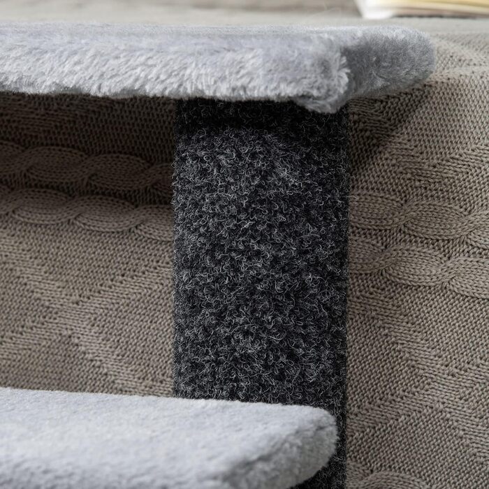 PawHut 4-Step Pet Stairs with Scratching Posts, Ball, Dog Stairs, Animal Stairs for Cats up to 5 kg, Plush Jute Grey, 60 x 40 x 64 cm