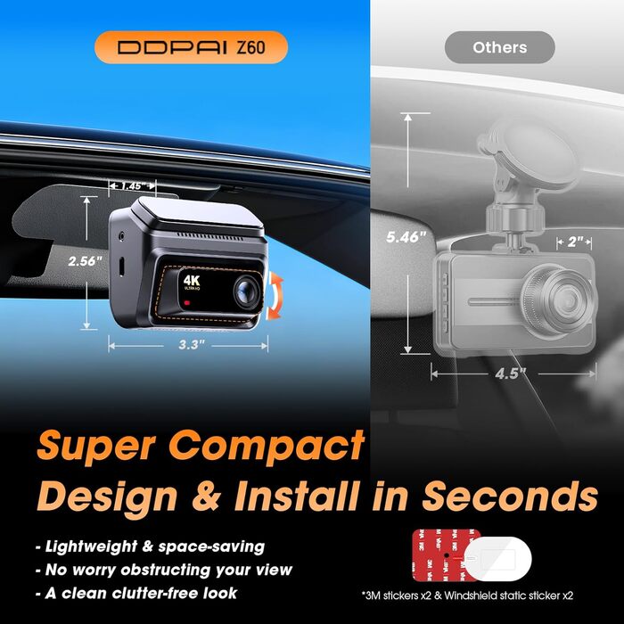 Відеореєстратор DDPAI Z60 4K+1080P, 64GB SD + 32GB eMMC, GPS, 4G LTE, WiFi 6, Нічна зйомка, Паркування 24/7