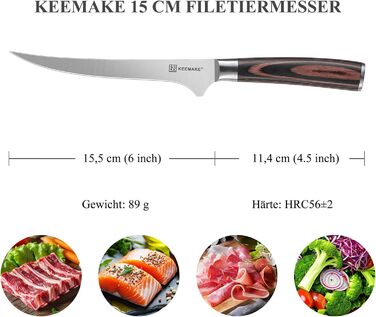 Ніж для філетування Keemake Profi 15 см – нержавіюча сталь, гнучкий, для риби та м'яса – ергономічна ручка, подарункова коробка