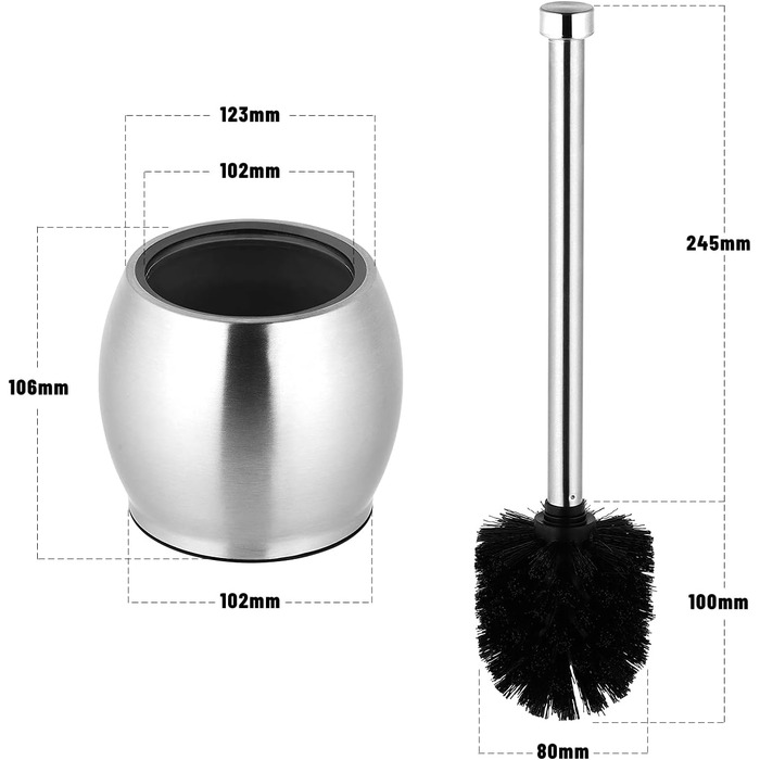 Щітка для унітазу з нержавіючої сталі, чорна, з підставкою, без свердління, з запасним змивачем, для ванної кімнати та туалету