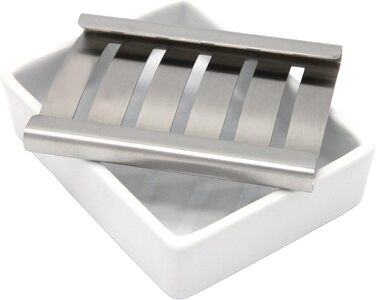 Миска для мила Lofekea з кераміки та нержавіючої сталі, двошарова мильниця для ванної та душу