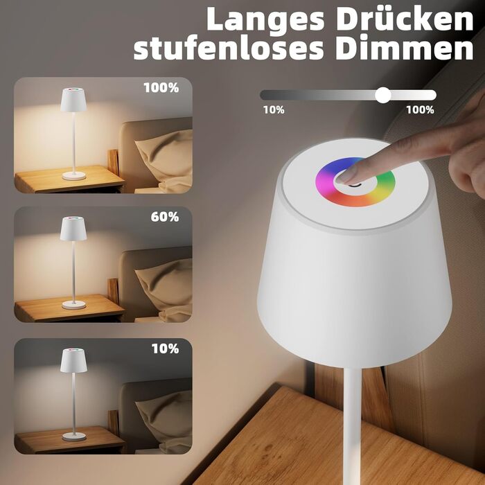 LED-лампа Qsky настільна бездротова диммерна акумуляторна, перезарядна тепле світло 3000K+RGB, алюміній, вологостійка для ресторану, спальні, бару, IP54 (срібна 2 шт.) (біла 2 шт.)