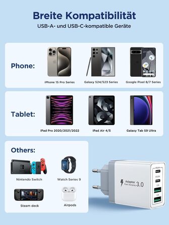 Багатопортовий зарядний пристрій Aioneus USB-C 40W з 4 портами (USB-C та USB-A) для iPhone, Samsung та інших телефонів, білий