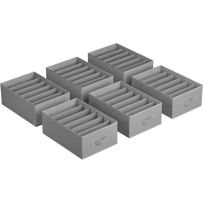 SONGMICS Closet Organizer 6-Piece Set, Storage Box with 6 Compartments, Drawer Organization System, Foldable Storage Boxes, 42 x 30 x 17 cm, for Pants, Clothes, dove-grey RUS009G03