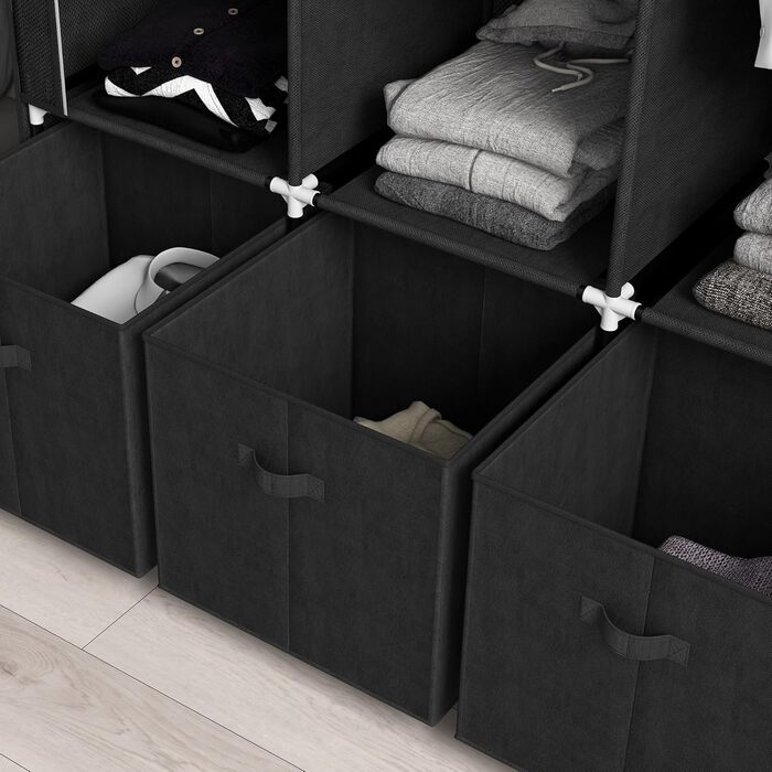 HOMCOM Fabric Wardrobe, Foldable Clothes Closet with Clothes Rod & Drawers, Folding Closet with Zipper, Fabric Closet for Bedroom, Black, 125 x 43 x 162.5