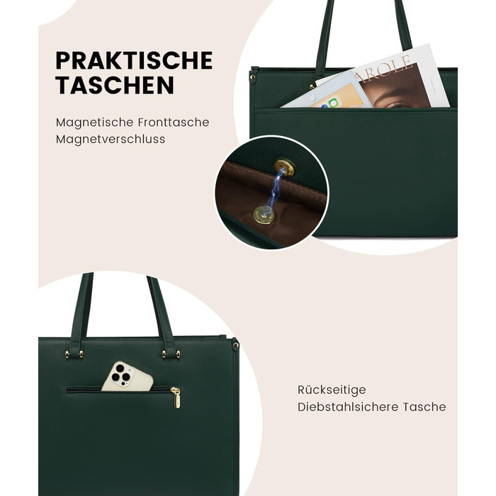 Сумка для ноутбука LOVEVOOK жіноча водонепроникна, сумка для роботи та навчання, бізнес-портфель, 15.6 дюймів (темно-зелений)