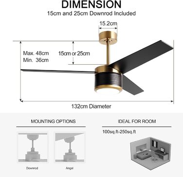 Стеляний вентилятор Reiga з підсвічуванням, 165 см, масивне дерево для зовнішнього використання IP44, регульована LED-лампа та DC-двигун, сумісний з Alexa & Google Home з пультом дистанційного керування (Чорний, Дерев'яний)