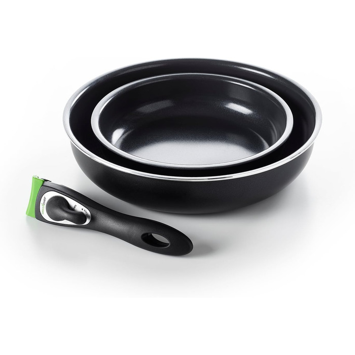 GreenChef ClickPan набір керамічного антипригарного посуду, 3 предмети: каструлі 16 см/1,6 л і 20 см/3,1 л з знімною ручкою, без PFAS, універсальні, компактні, для індукції, підходять для посудомийки, чорні