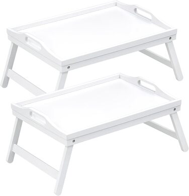 Набір з 2 столів-таць Mxbamhyc з бамбука: для сніданку, сервірування, з підставкою для телефону, білий