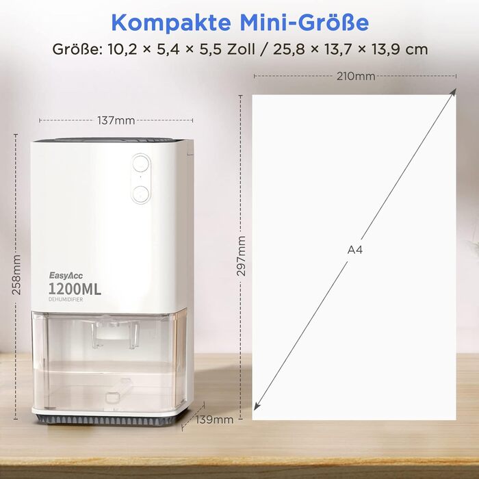 Електричний осушувач повітря EasyAcc 1200 мл, тихий, портативний, з нічним світлом, для офісу/спальні/ванної кімнати