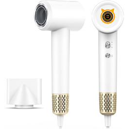 Супершвидкий фен Supersonic з іонізацією 200 млн негативних іонів, 110 000 обертів/хв безщітковий двигун, низький шум 57dB, інтелектуальний контроль температури для подорожей та дому (білий)