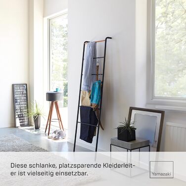 Yamazaki 2813 TOWER Leaning Clothes Rack, Black, Steel/Wood, Minimalist, 45 x 24 x 160 cm