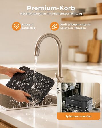 Аерофритюрниця WELLENT 12л з двома камерами (4+7л) 2600 Вт - 10-в-1, сенсорний екран, функція Match&Sync, миття в посудомийній машині