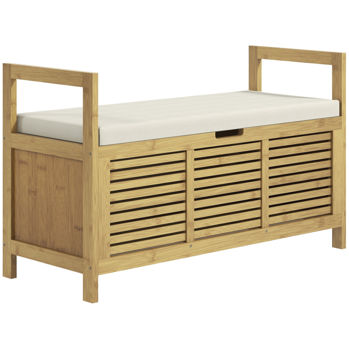HOMCOM Shoe Cabinet with Folding Lid and Shoe Shelf, Bamboo Entryway Bench, Natural Storage for Entryway and Hallway, 100 x 40 x 60 cm