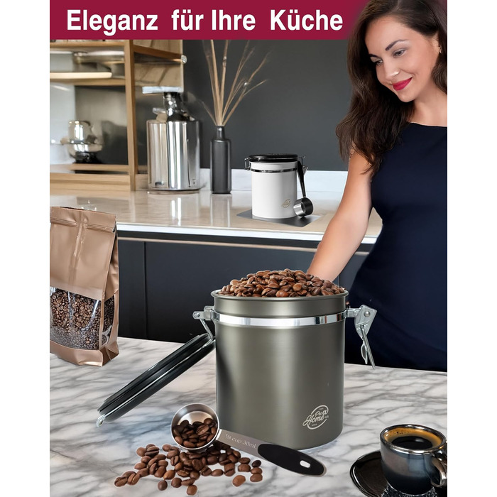 Контейнер для кави 500г з нержавіючої сталі з дозатором та календарем, 1,5L, Gun Metal