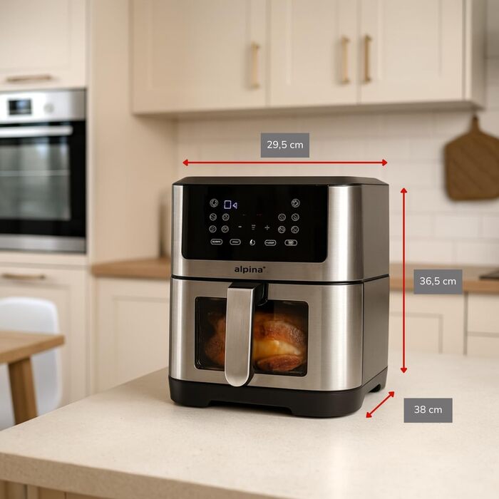 Фритюрниця Alpina Heißluft XXL: Цифрова фритюрниця Air Fryer на 8 літрів, 1800W, для 4-6 осіб, з таймером до 2 годин, 80-200°C