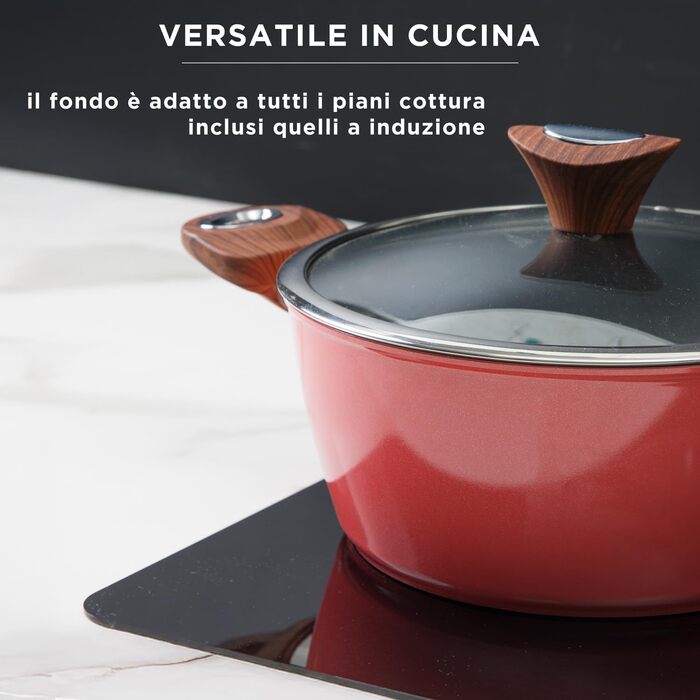 Набір посуду KASANOVA Golden 5 8 предметів: каструлі та сковороди для індукції та всіх плит, антипригарне покриття з кораловим ефектом