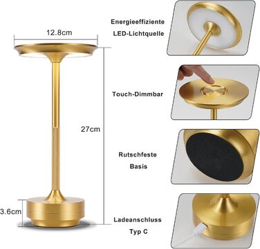 Настільна лампа бездротова LED з USB зарядкою, торшер для спальні, дитячої, вітальні, 2 шт. (Золото)