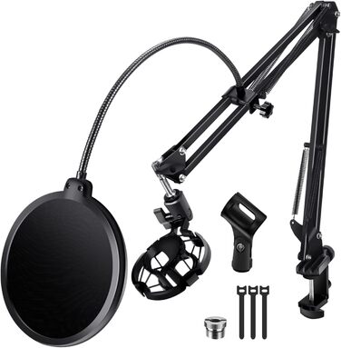 Підставка для мікрофона BILIONE з поп-фільтром та амортизатором, регульована, з адаптерами