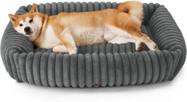 BEDSURE Лежанка для собак великих порід - ортопедична лежанка для собак 91x68x20 см з м'яким флісовим покриттям, ковзаюча лежанка з високим бортиком сірого кольору L 91 x W 68 x H 20 см